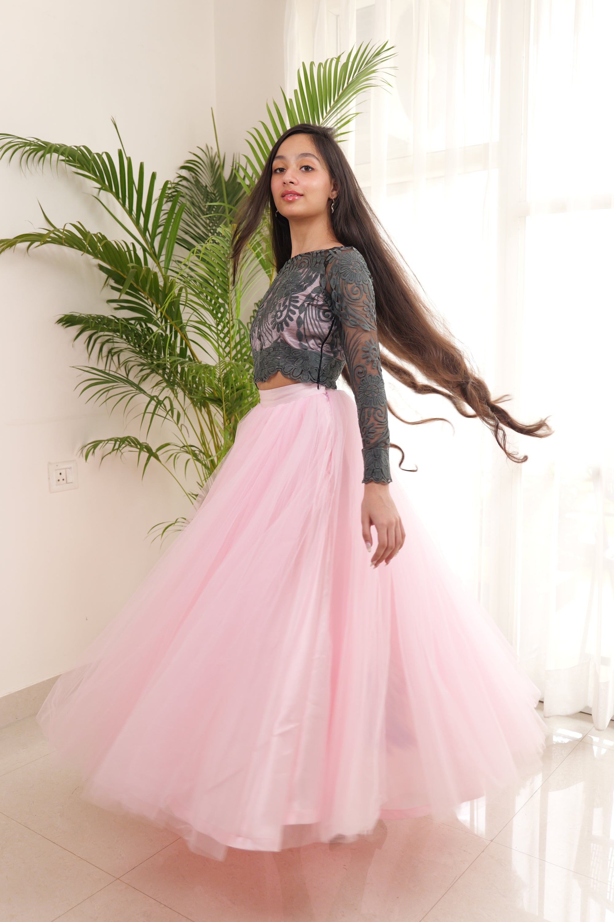 Black Sheer and Pink Skirt
