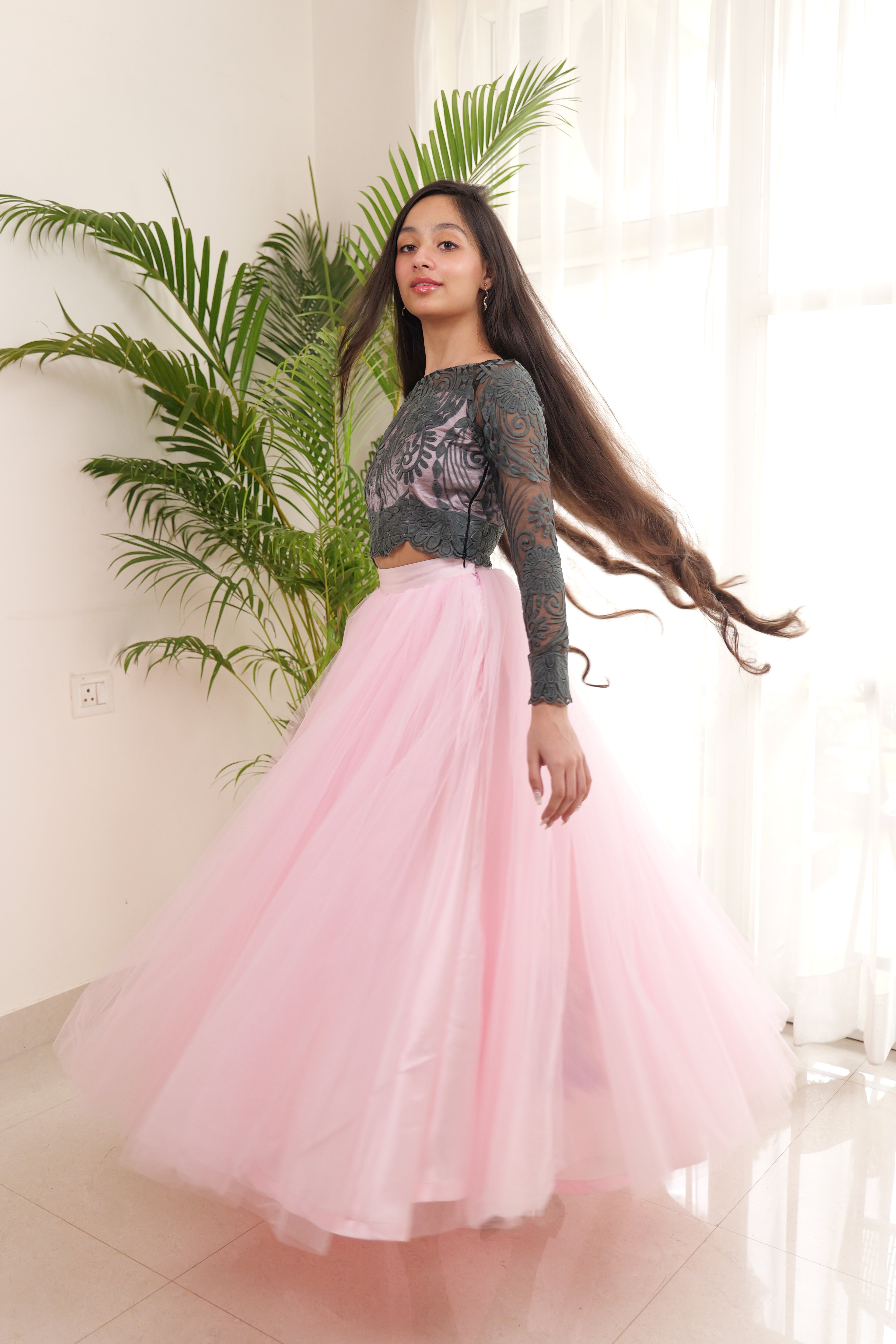 Black Sheer and Pink Skirt