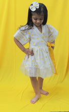 Load image into Gallery viewer, Offwhite and Yellow polka handblock printed dress
