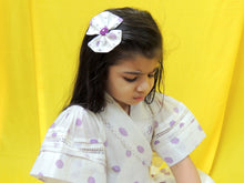 Load image into Gallery viewer, Offwhite and purple polka handblock printed dress
