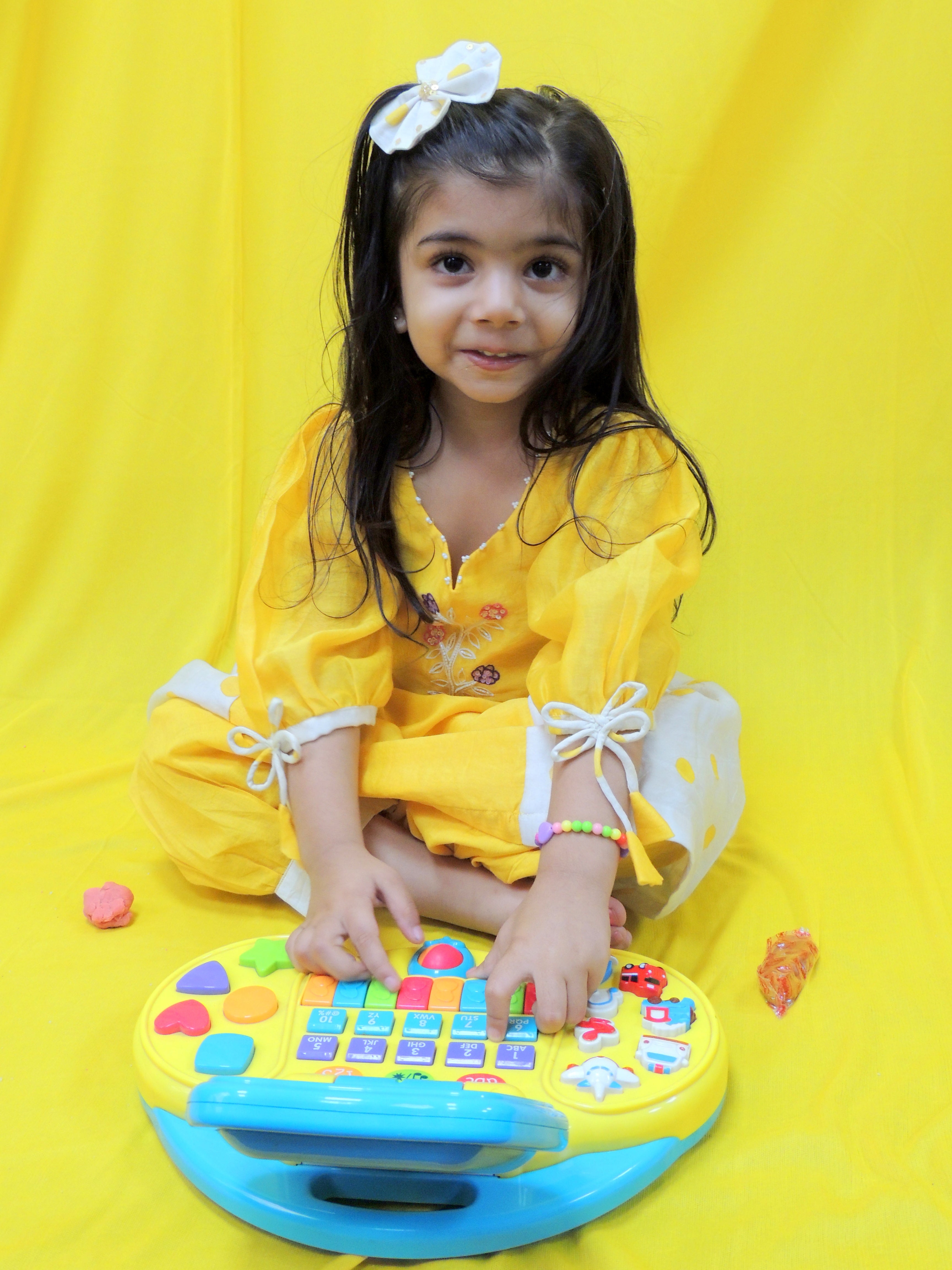 Offwhite and yellow polka handblock printed set .