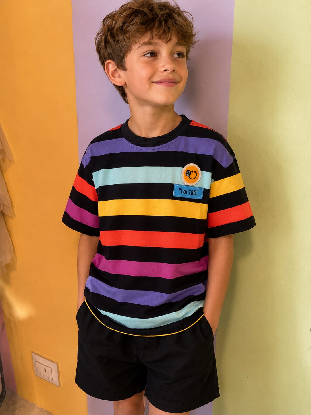 BOYS MULTI STRIPED SHORTS SET WITH BAG