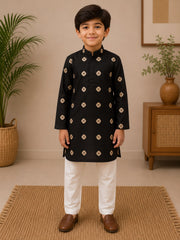 BOYS BLACK MODAL SATIN KURTA SET