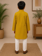 BOYS MUSTARD KURTA WITH KANTHA WORK SET