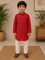 BOYS RED PATOLA PRINT KURTA SET