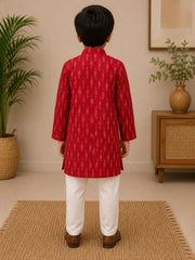 BOYS RED PATOLA PRINT KURTA SET