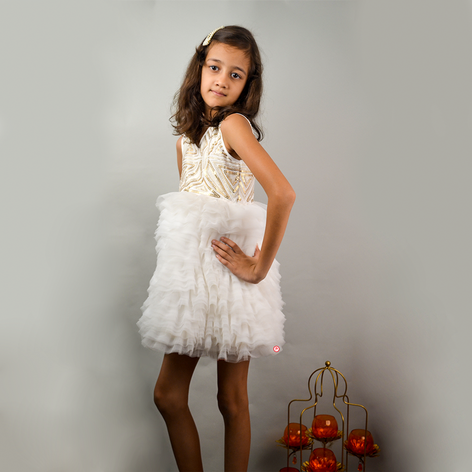 White Embroided Ruffled Dress