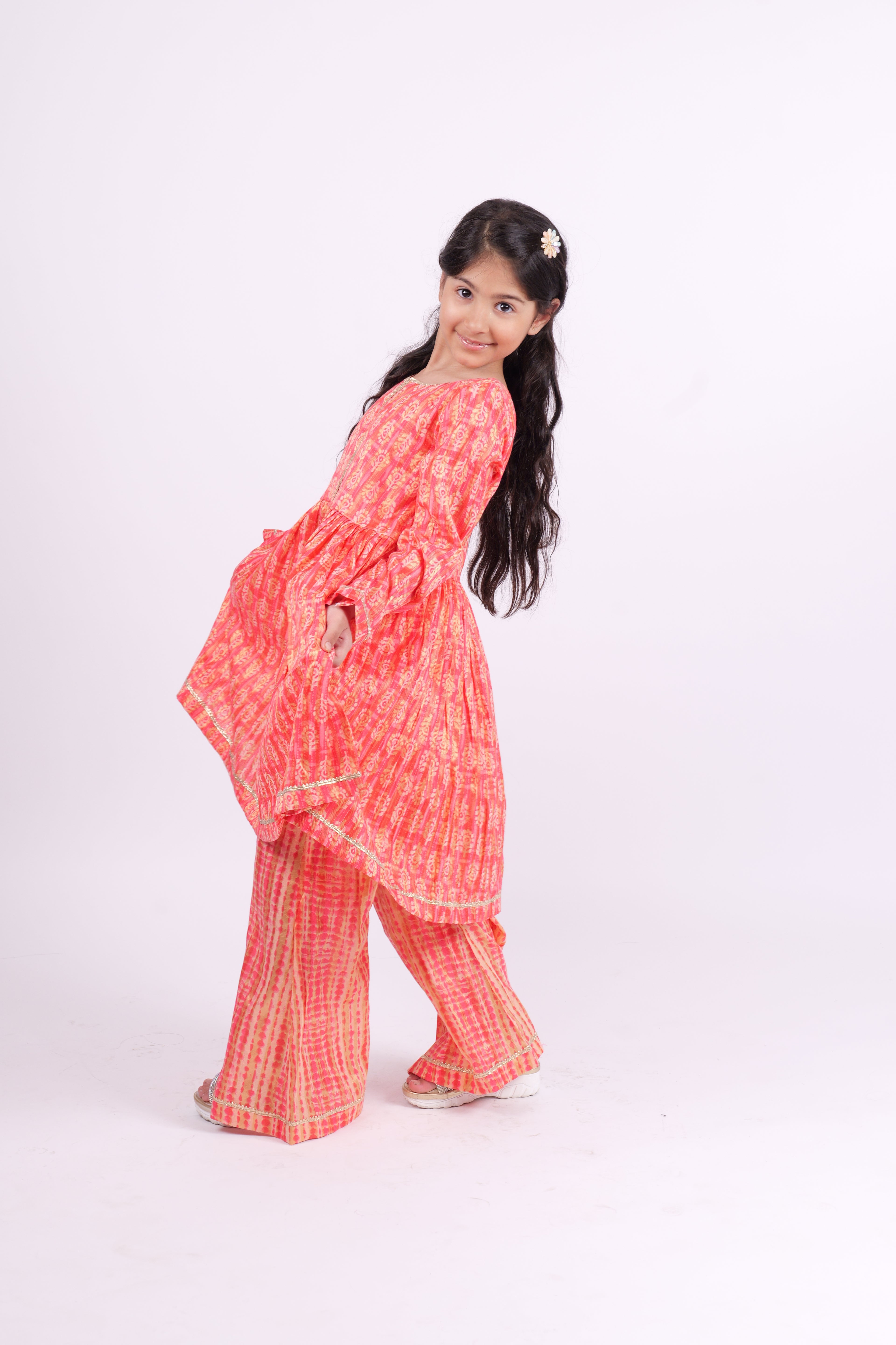 Neon Orange Pink Sharara Set