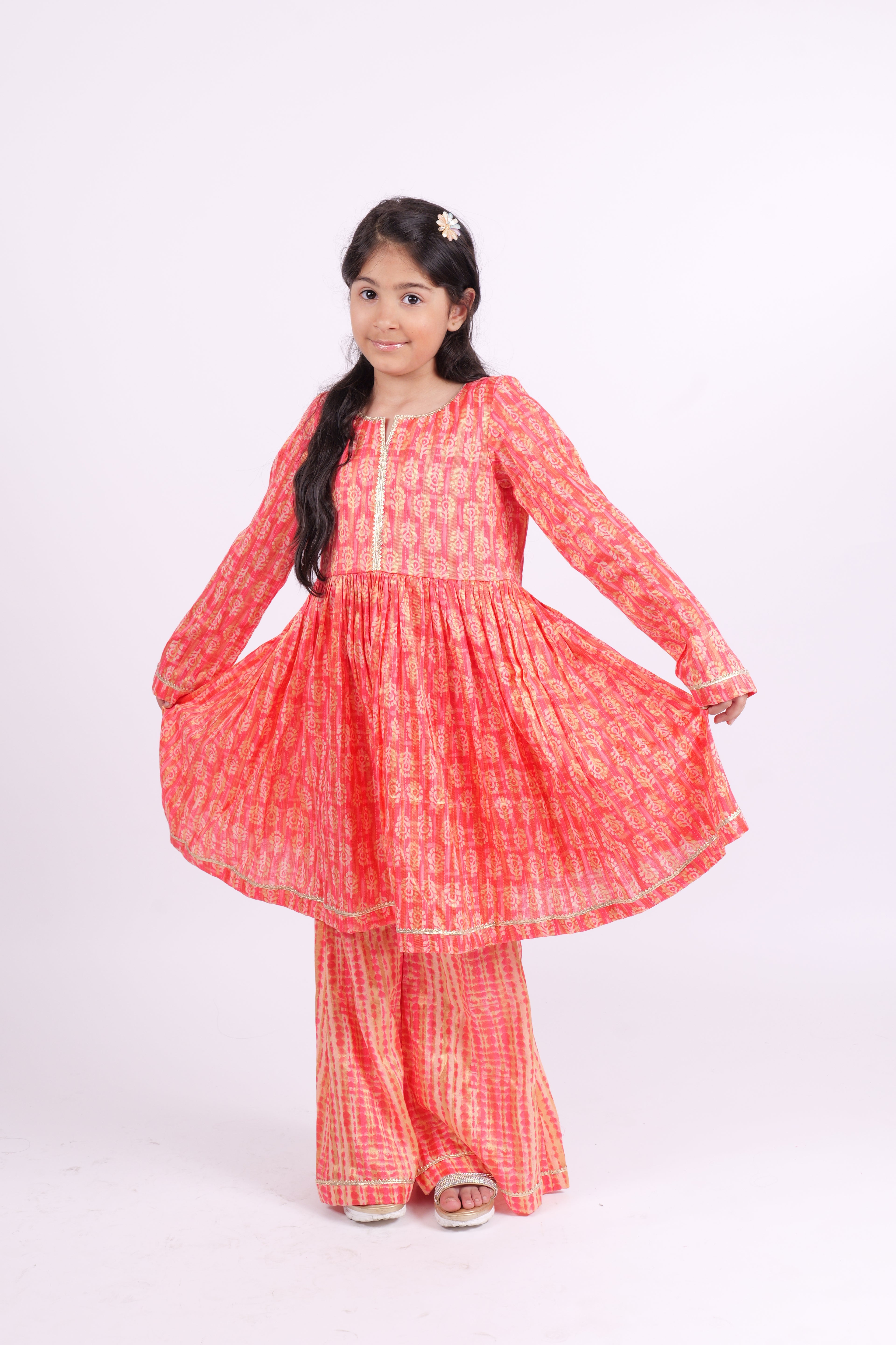 Neon Orange Pink Sharara Set