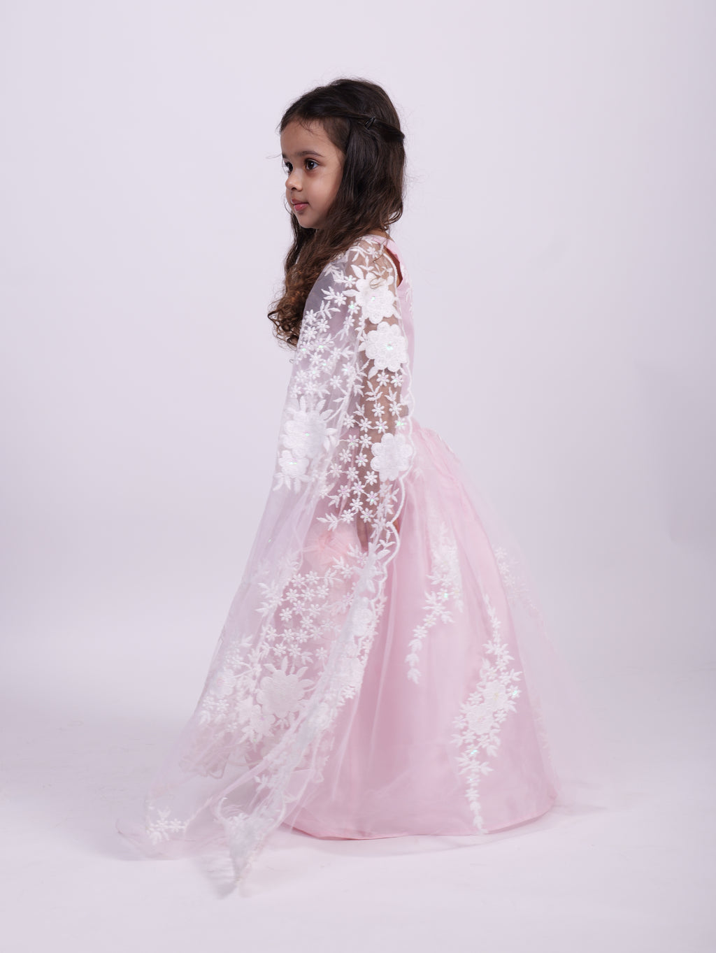 Pink Net Embodied Lehenga with one shoulder Top