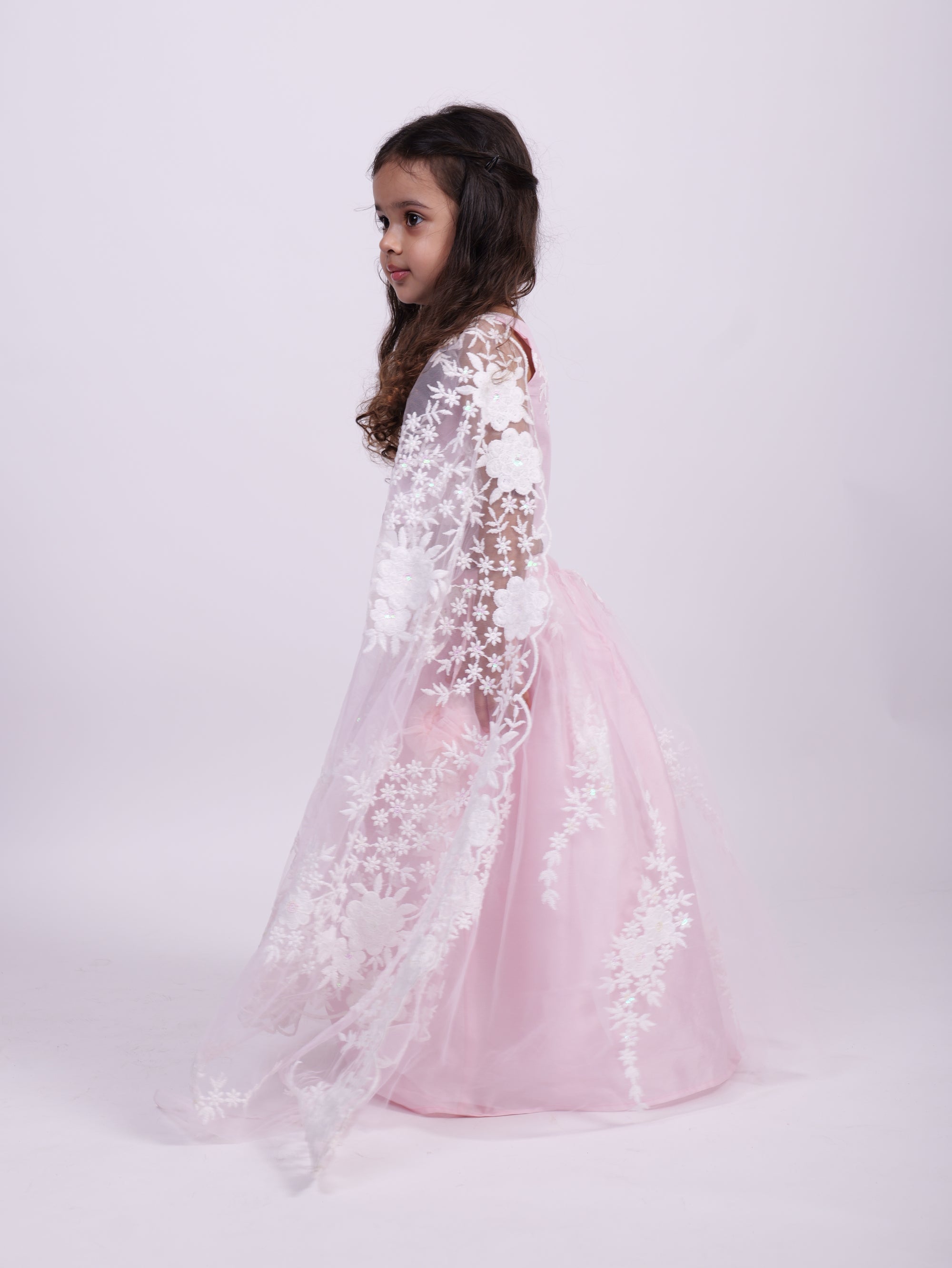 Pink Net Embodied Lehenga with one shoulder Top