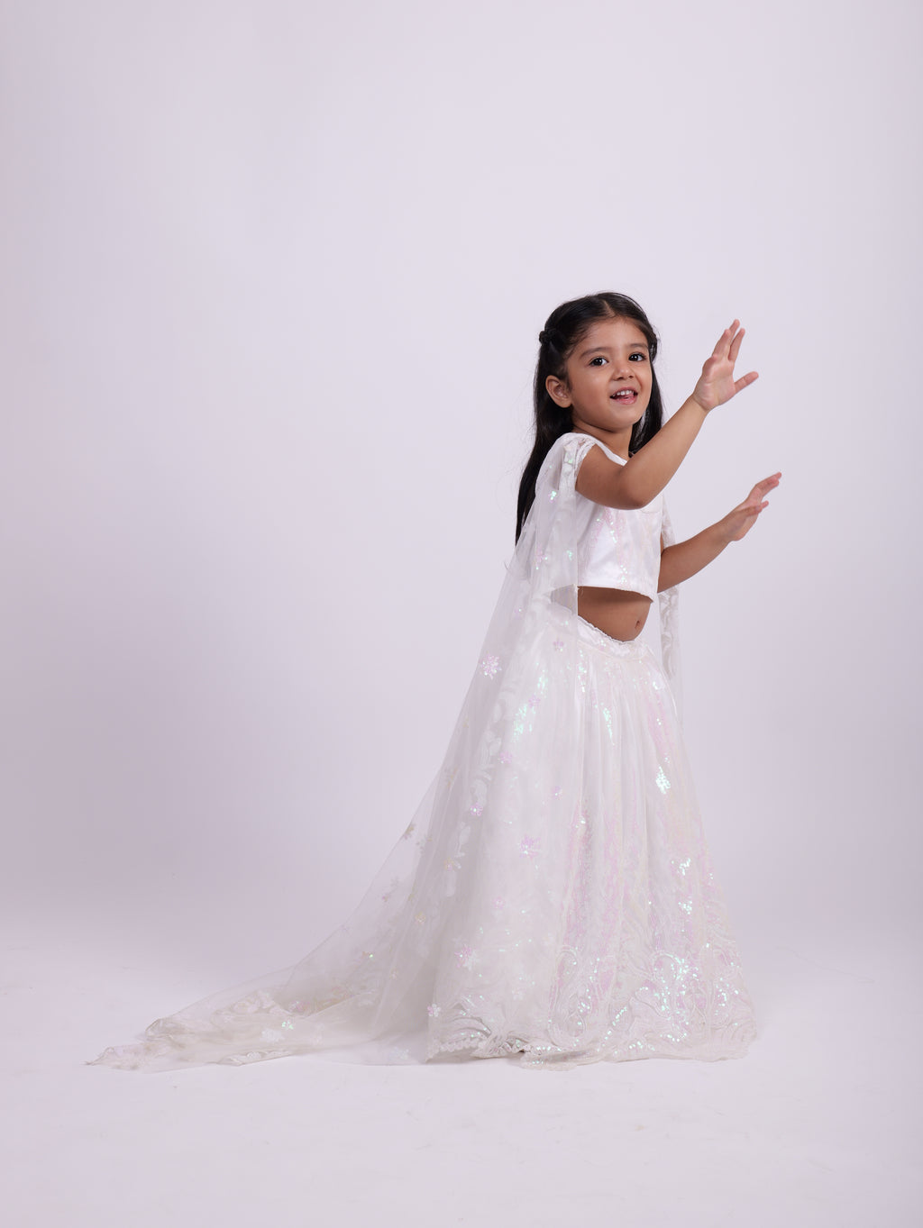 White Sequence Lehenga with attached sleeves
