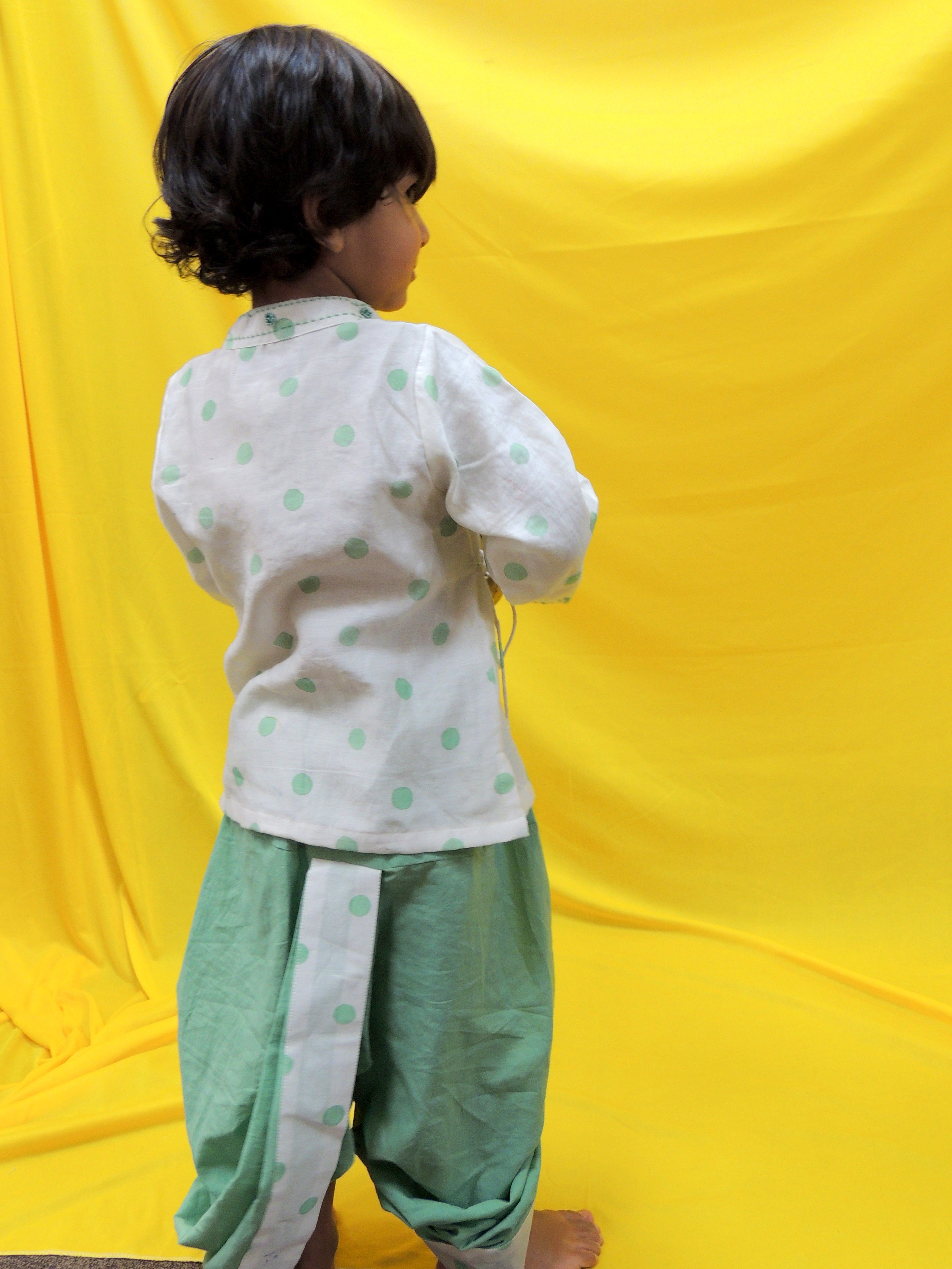 Offwhite and green angrakha kurta with Dhoti set