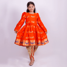 Load image into Gallery viewer, Drum Printed Orange Kurta and dhoti set
