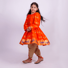 Load image into Gallery viewer, Drum Printed Orange Kurta and dhoti set
