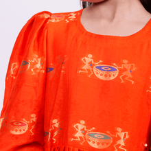 Load image into Gallery viewer, Drum Printed Orange Kurta and dhoti set
