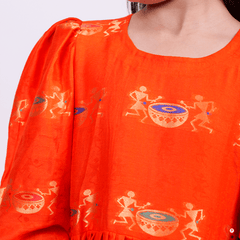 Drum Printed Orange Kurta and dhoti set