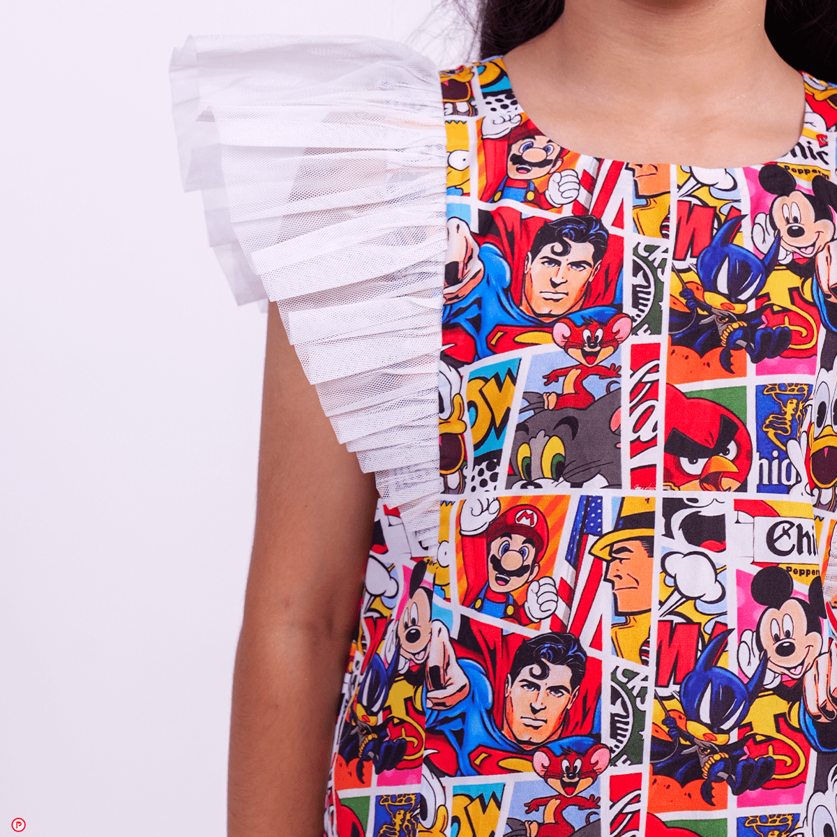 Cartoon print dress with Butterfly Sleeves