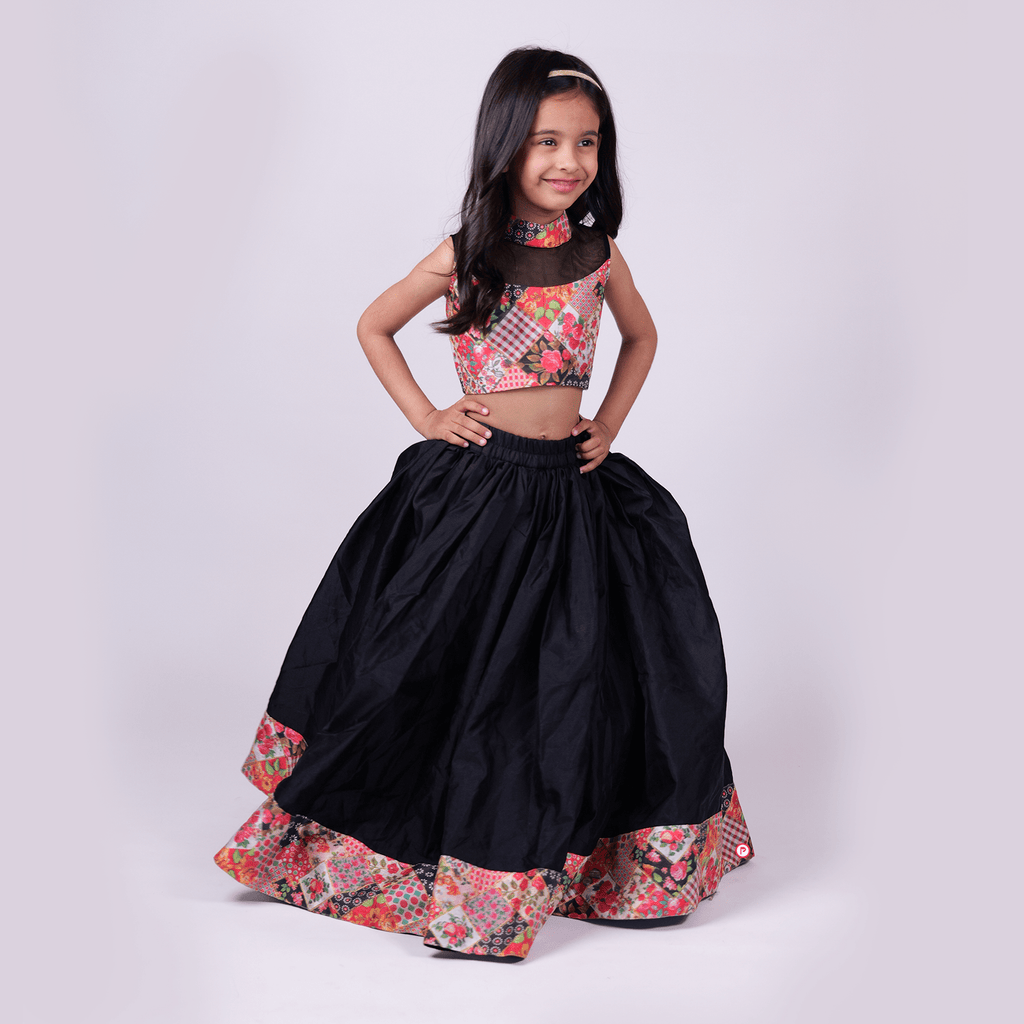 Black Silk Lehenga With Crop Top