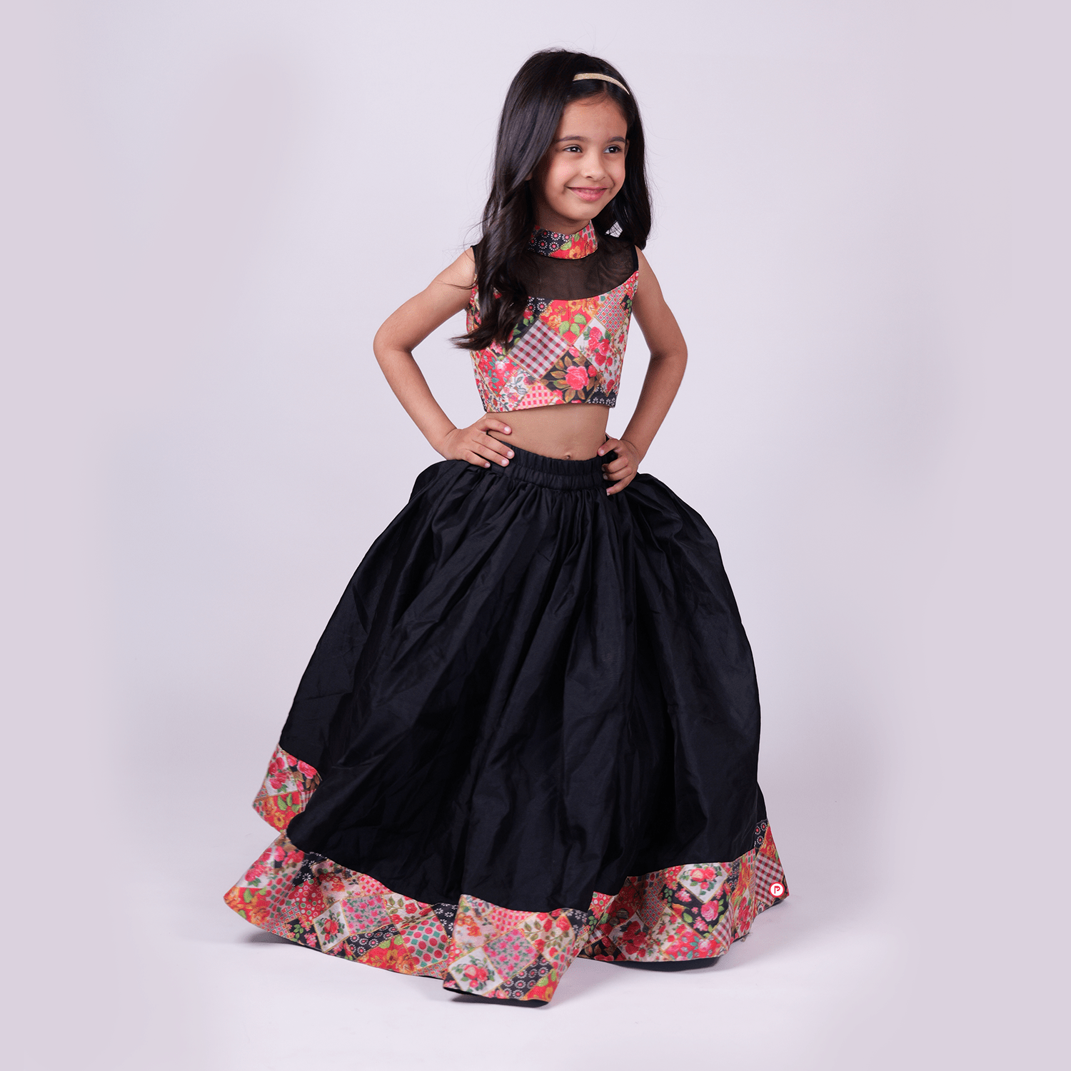 Black Silk Lehenga With Crop Top