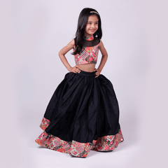 Black Silk Lehenga With Crop Top