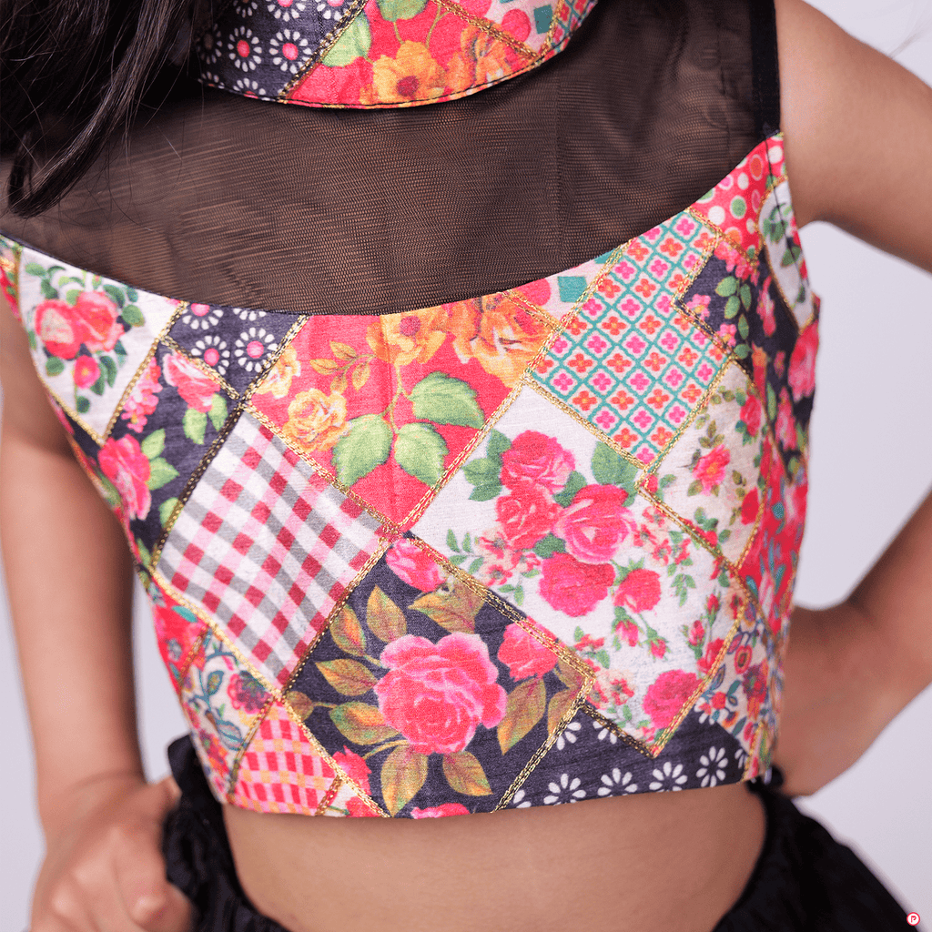 Black Silk Lehenga With Crop Top