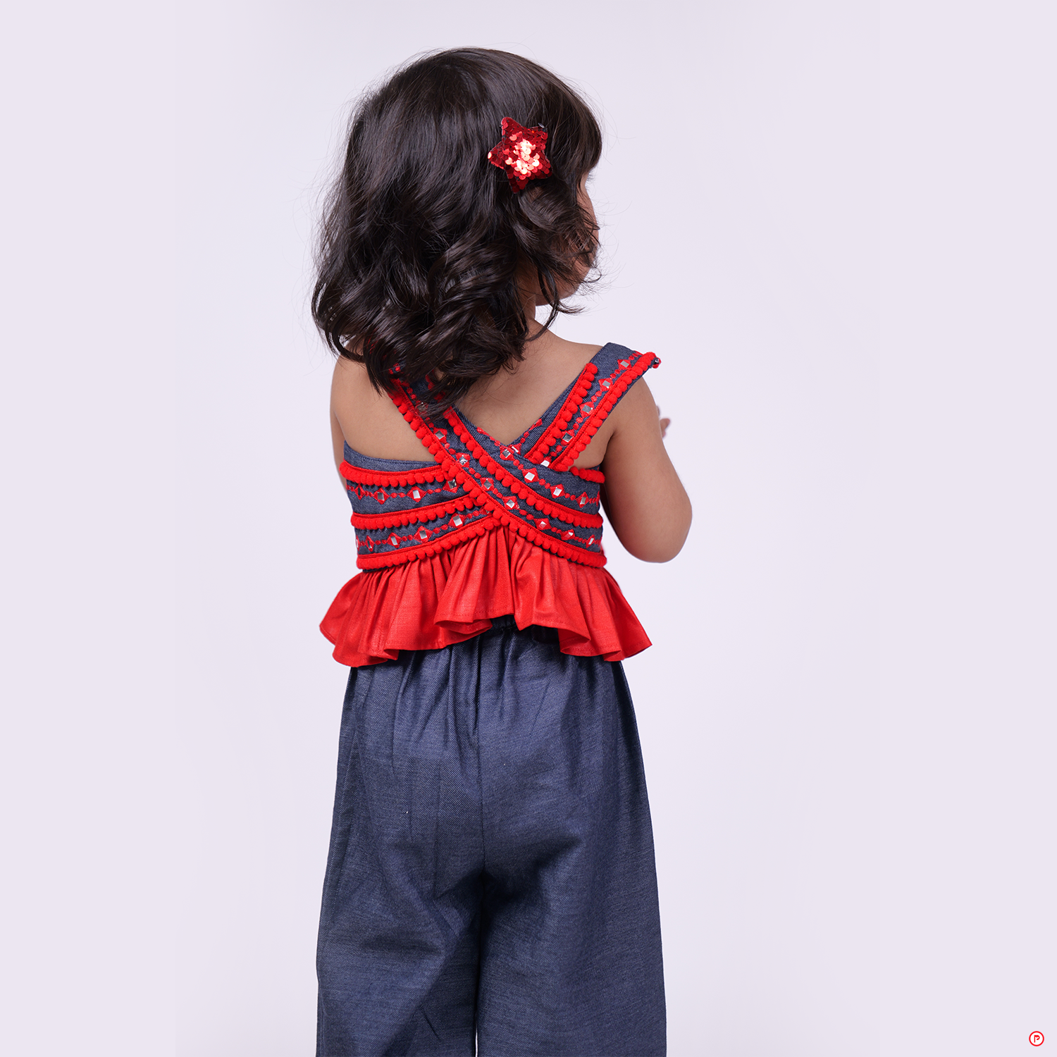 Red crisscross Top With Blue Pant