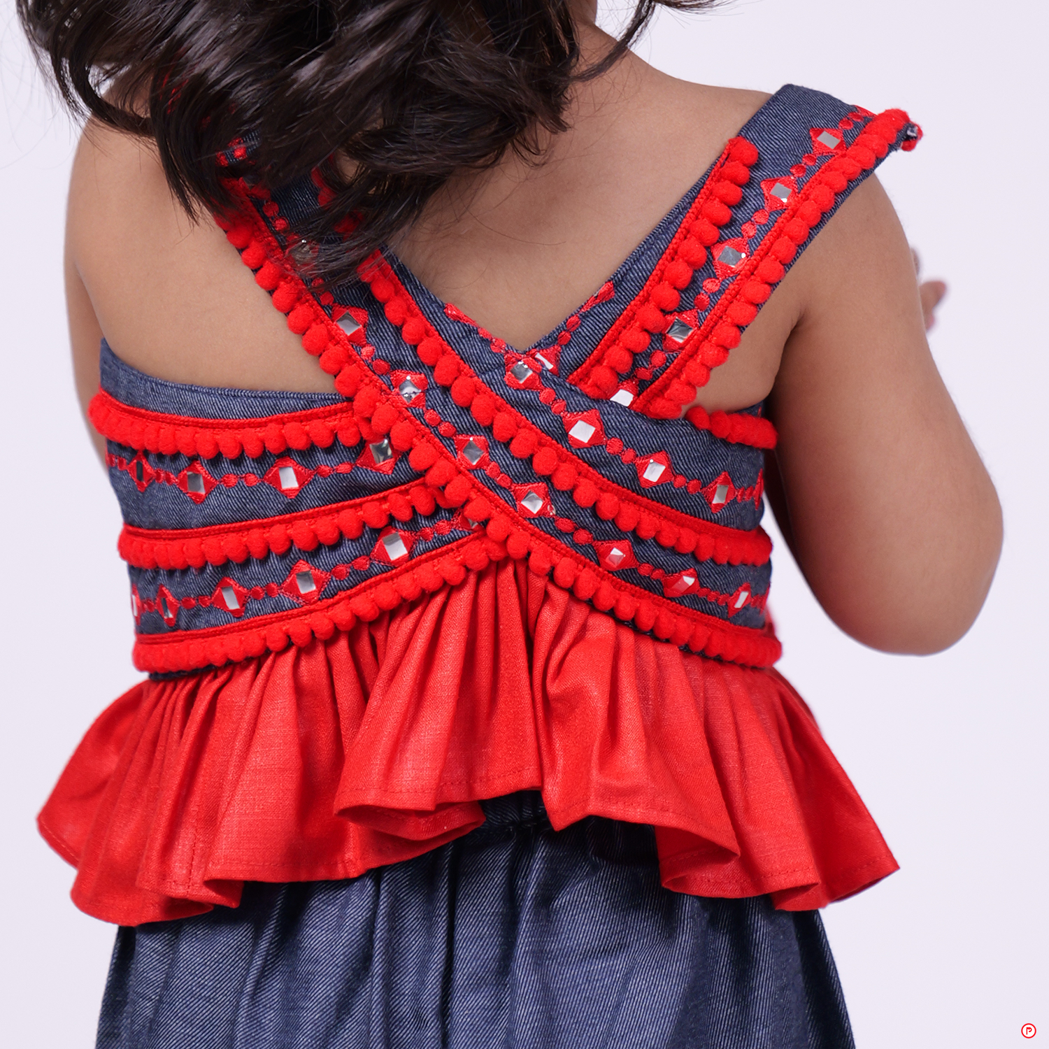 Red crisscross Top With Blue Pant
