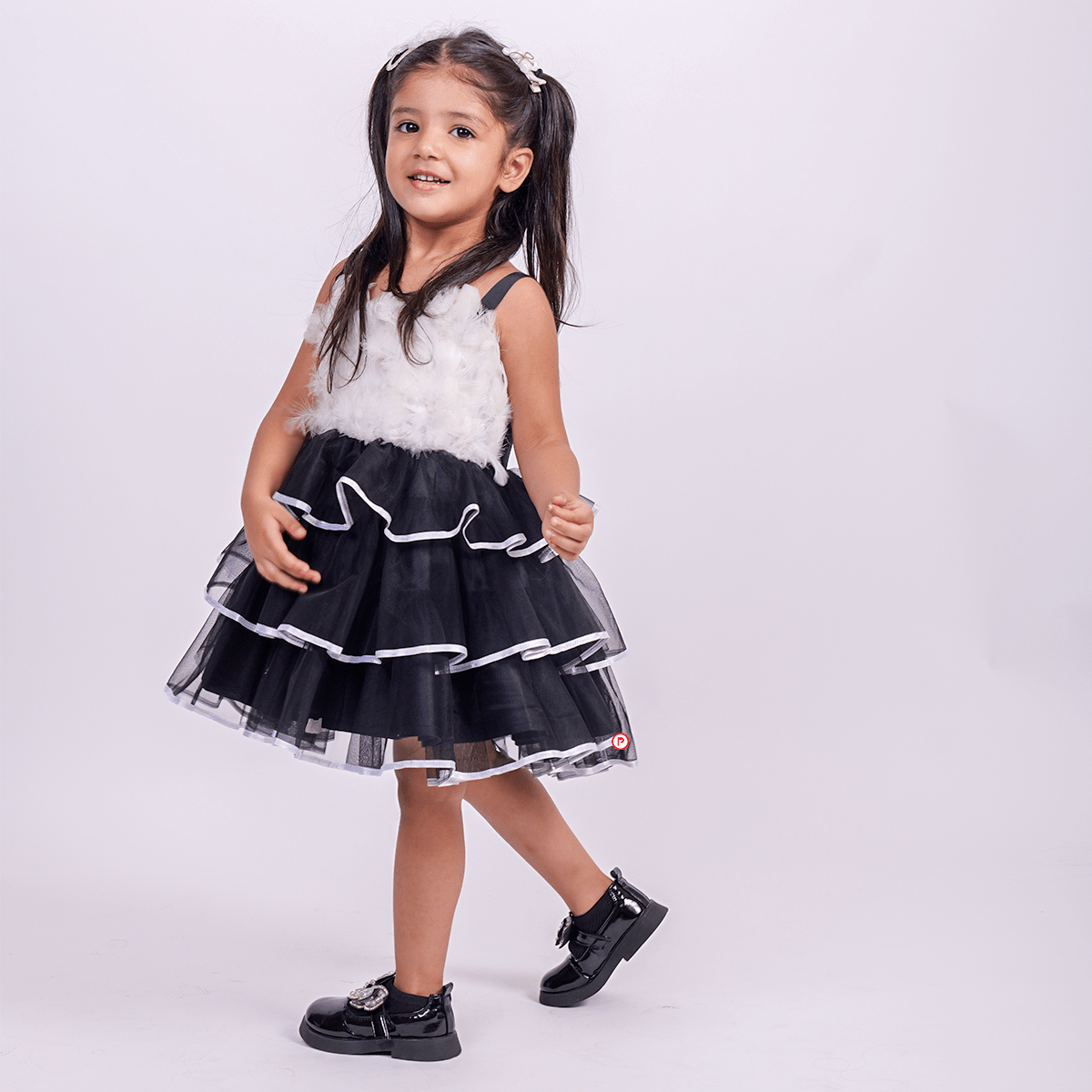Feathered Frill Frock black and white