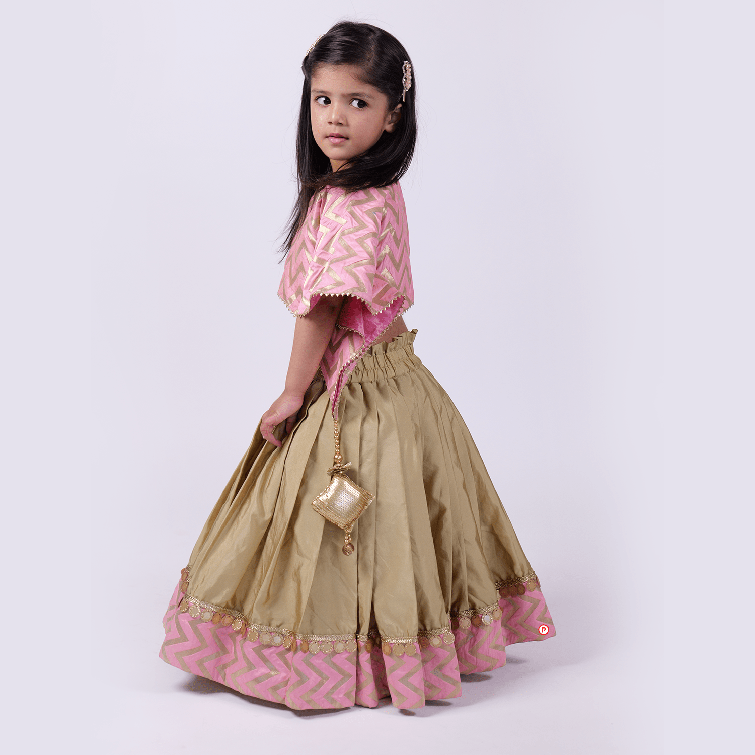 Golden and Pink Silk Lehenga With Stylish Choli