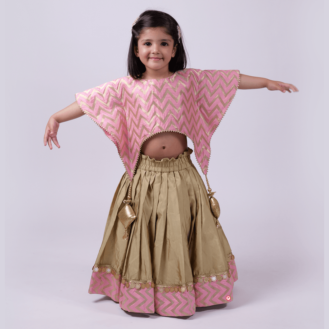 Golden and Pink Silk Lehenga With Stylish Choli