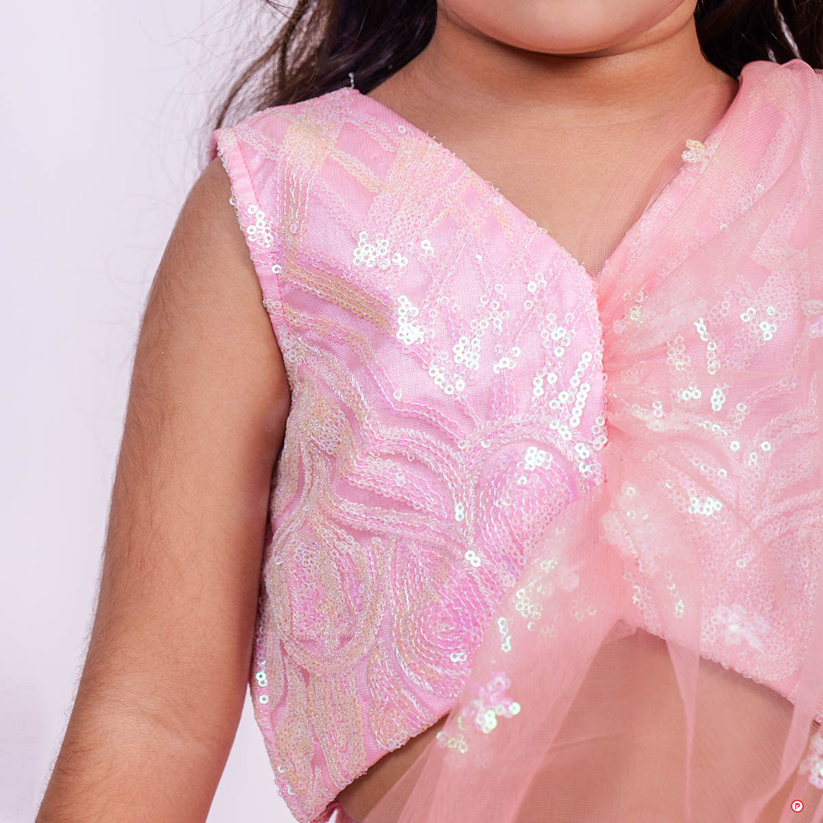 Pink Net Embroidered Lehenga With Crop Top