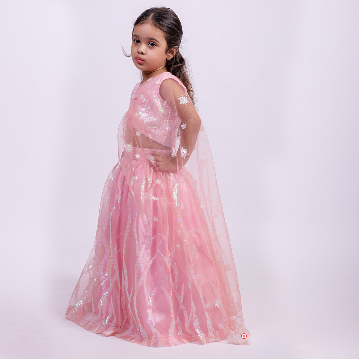 Pink Net Embroidered Lehenga With Crop Top
