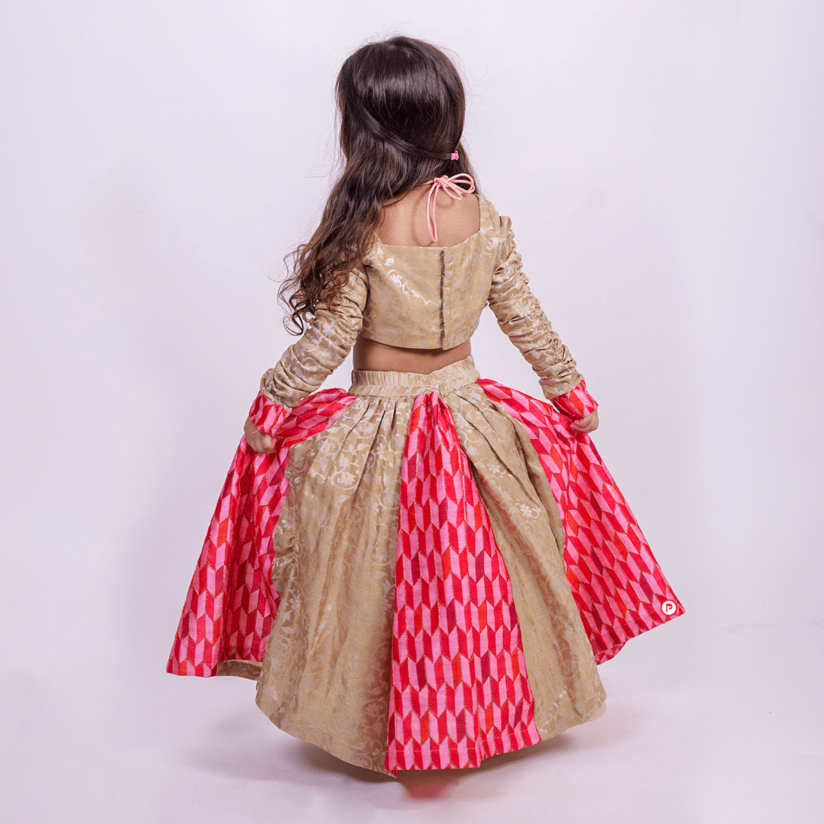 Golden And Pink Printed Lehenga With Choli