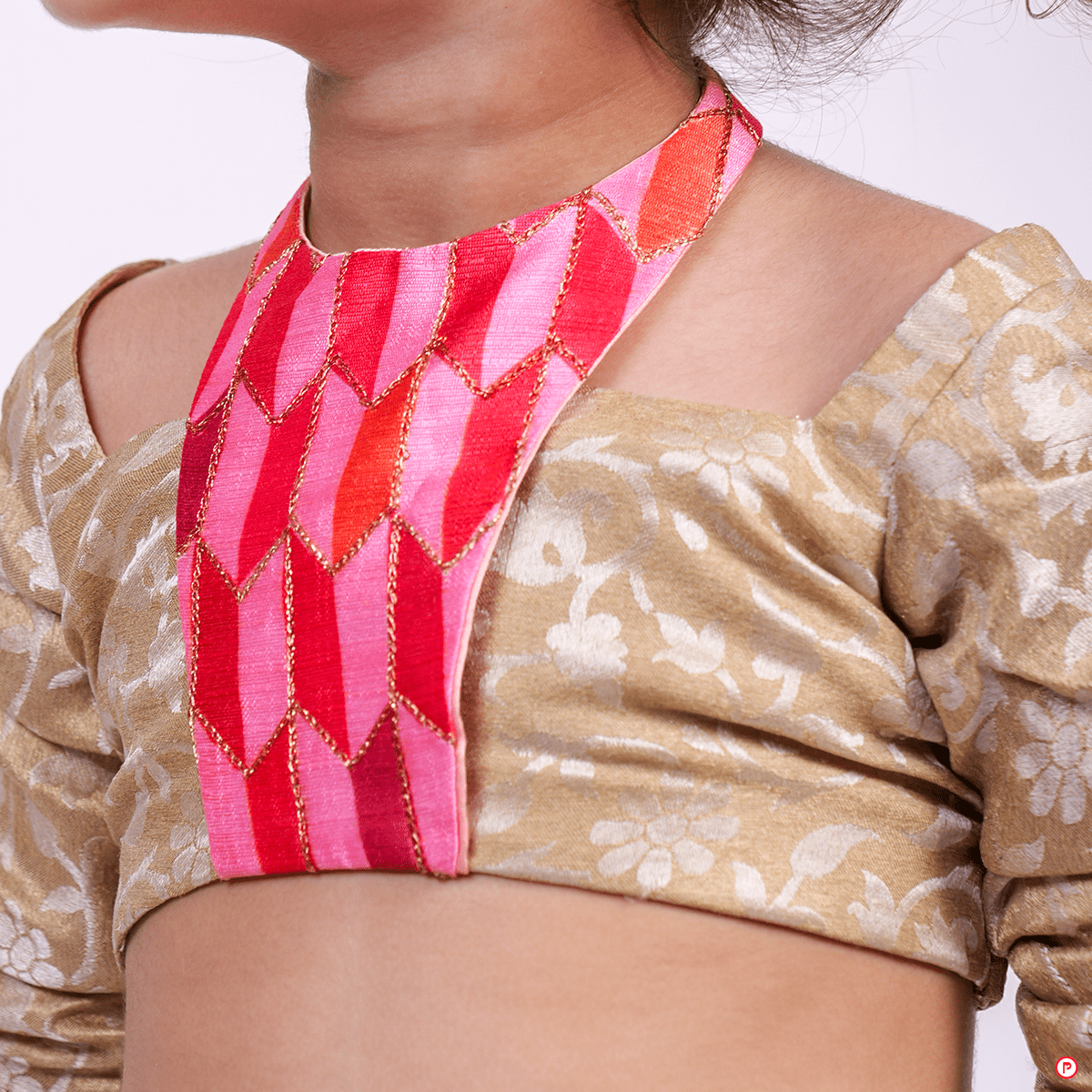Golden And Pink Printed Lehenga With Choli