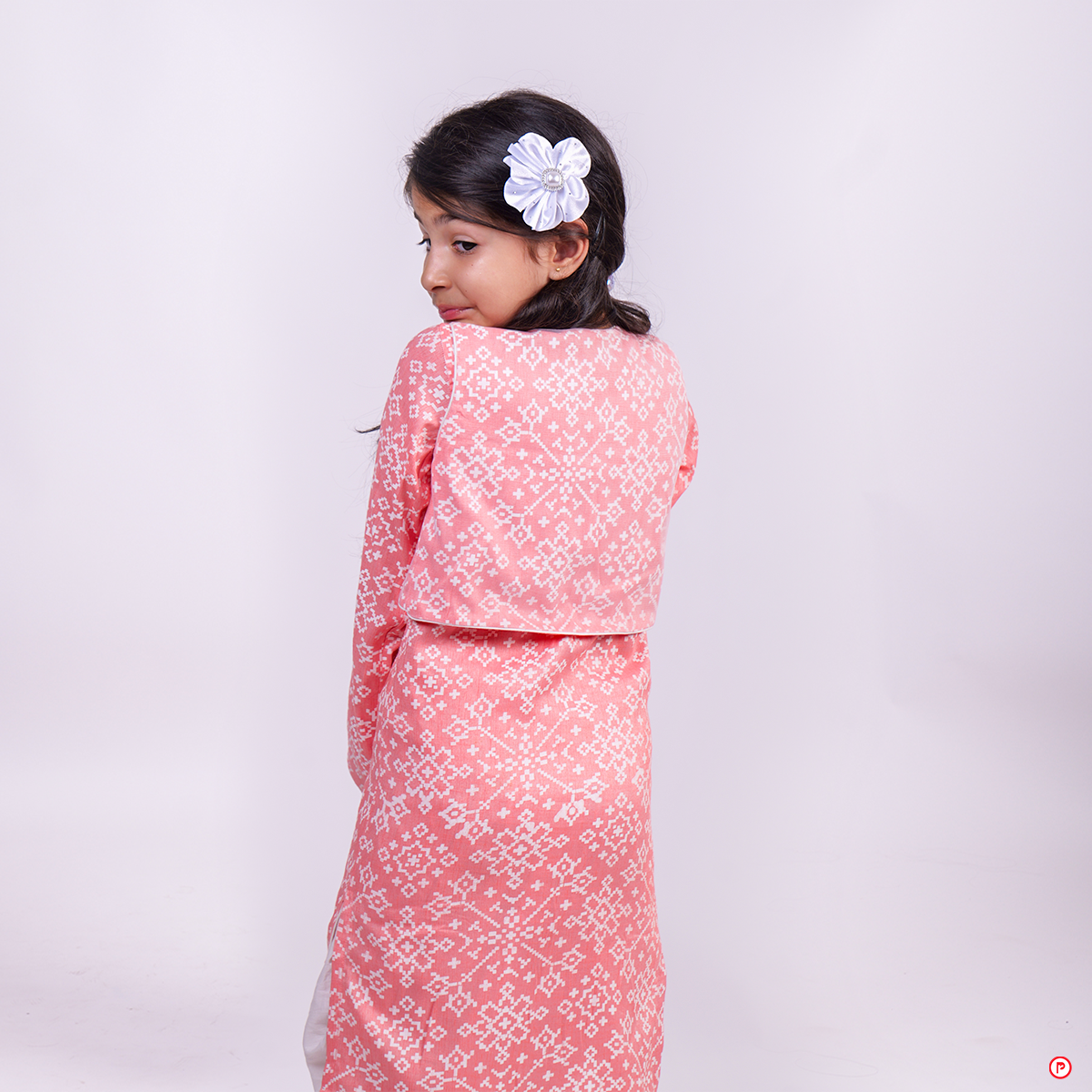Pink Suit With PinkNet Jacket And White Dhoti