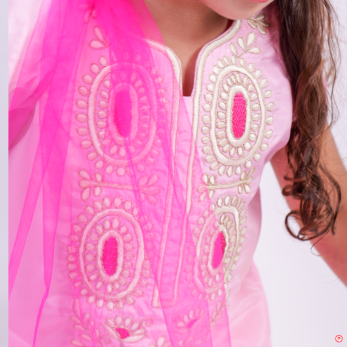 Pink Embroided Suit with Sharara and Dupatta