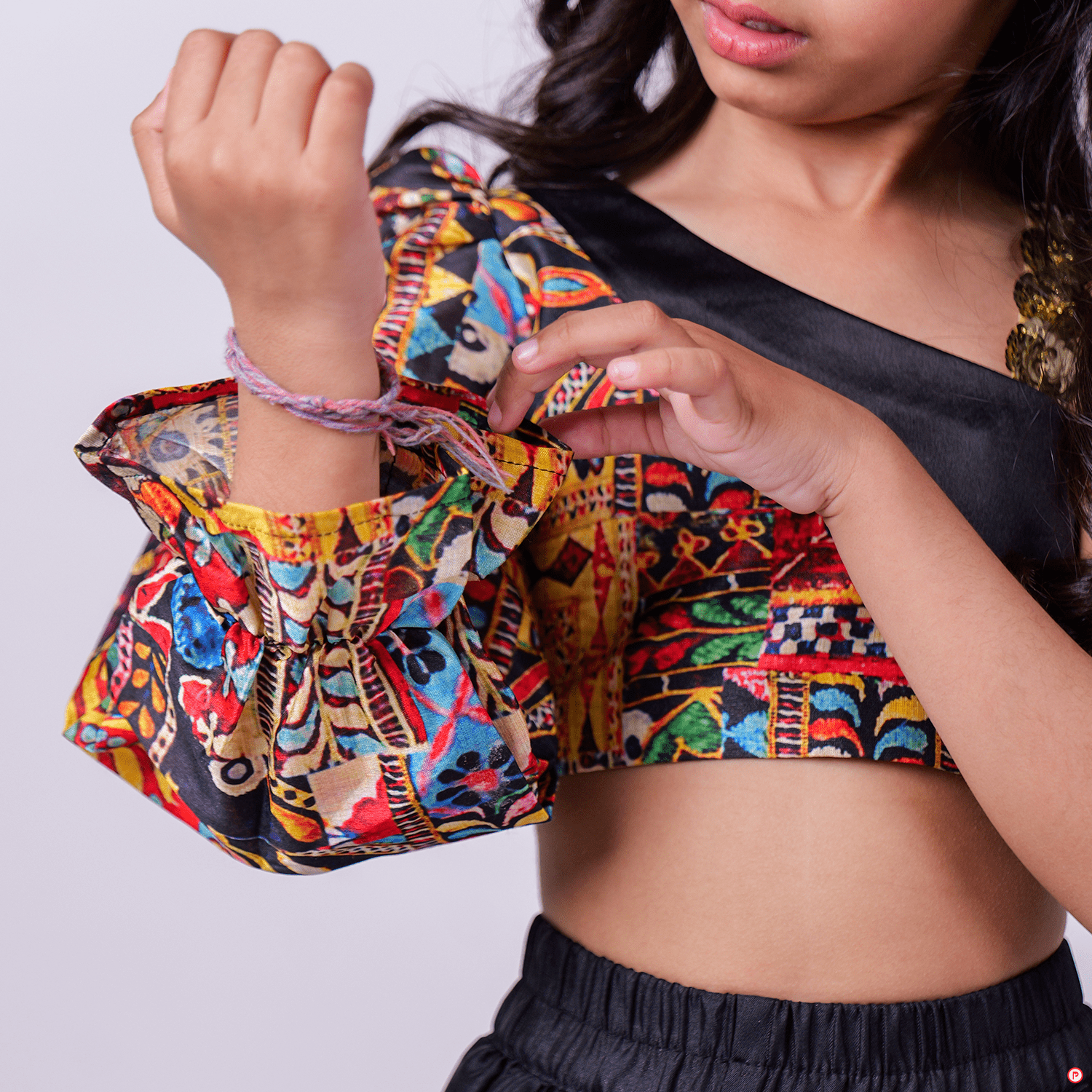 Black Silk Printed Lehenga With Stylish Crop Top