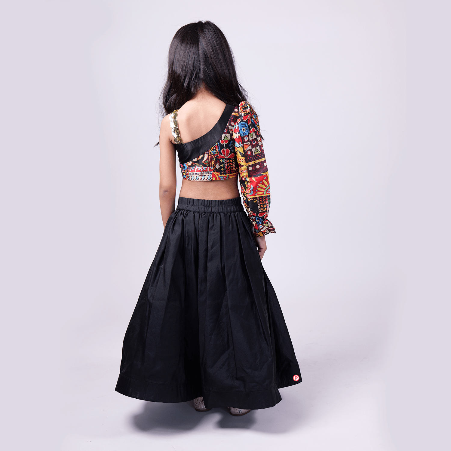 Black Silk Printed Lehenga With Stylish Crop Top