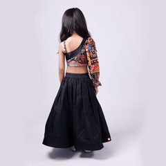 Black Silk Printed Lehenga With Stylish Crop Top