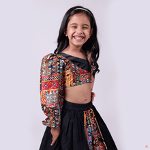 Load image into Gallery viewer, Black Silk Printed Lehenga With Stylish Crop Top
