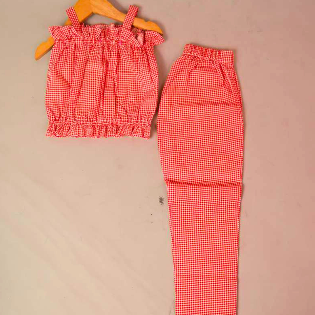 Red & White check  Top And Pant Set