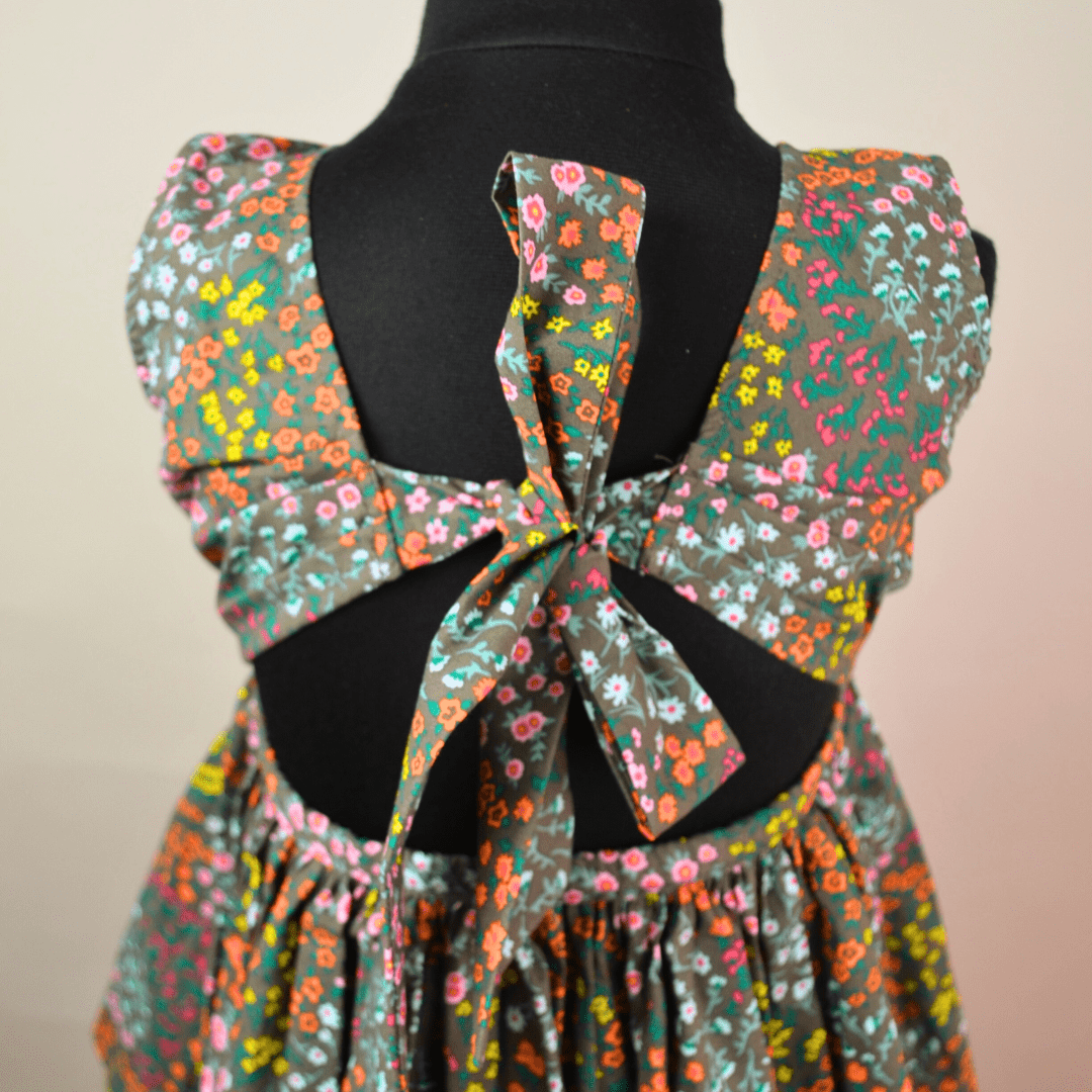 Green Flower Printed Dress with Back Tie