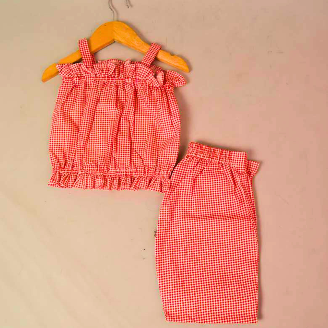 Red & White check  Top And Pant Set