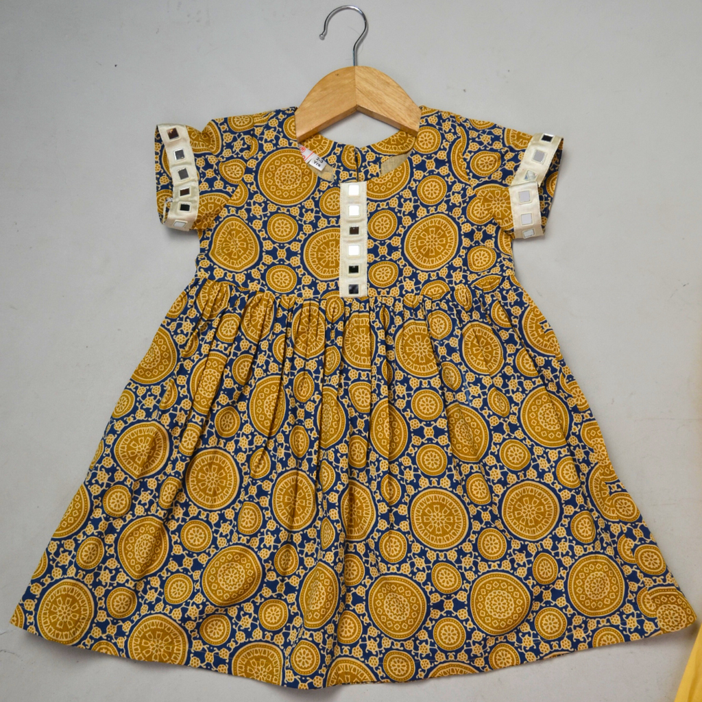 Mustard Yellow Frock Mirror Work With Designer Pant