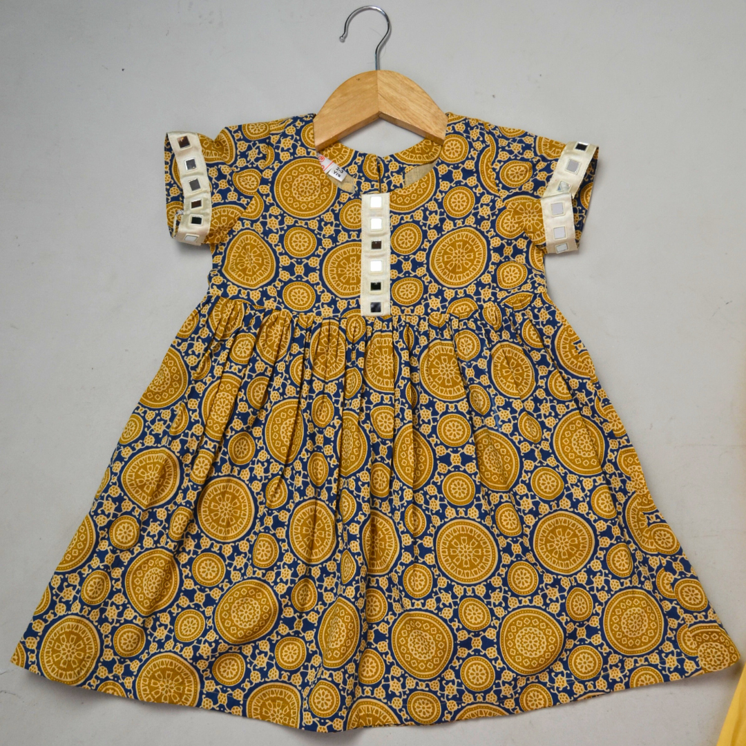 Mustard Yellow Frock Mirror Work With Designer Pant