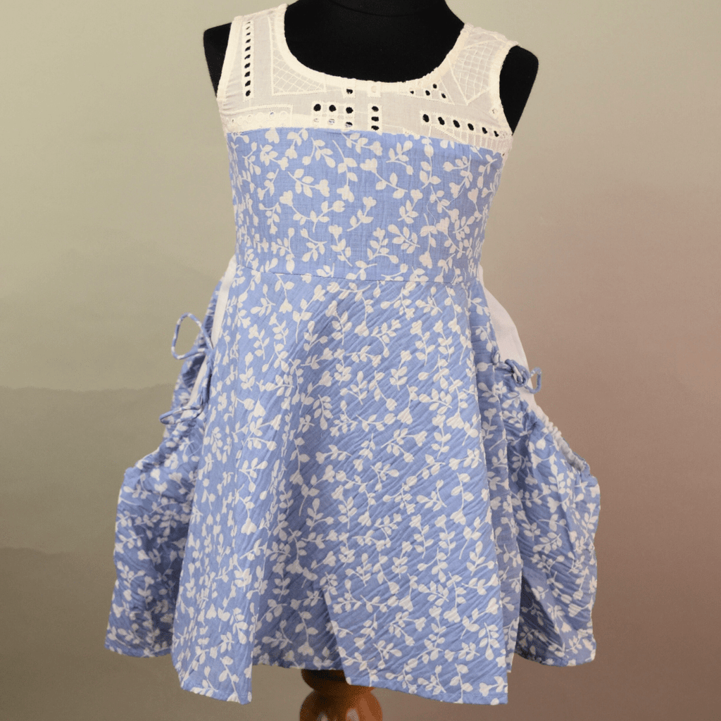 White And Sky Blue Frock