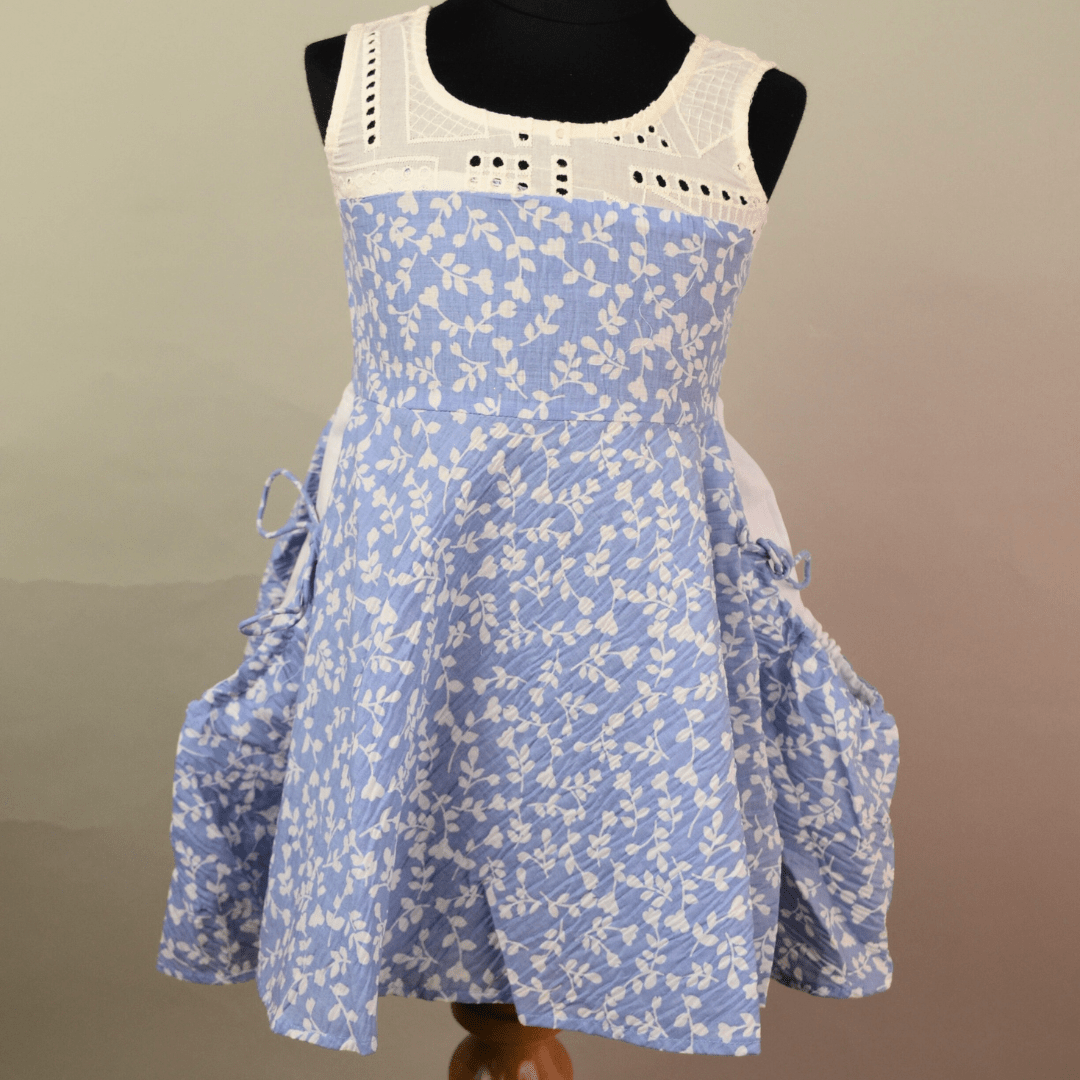 White And Sky Blue Frock