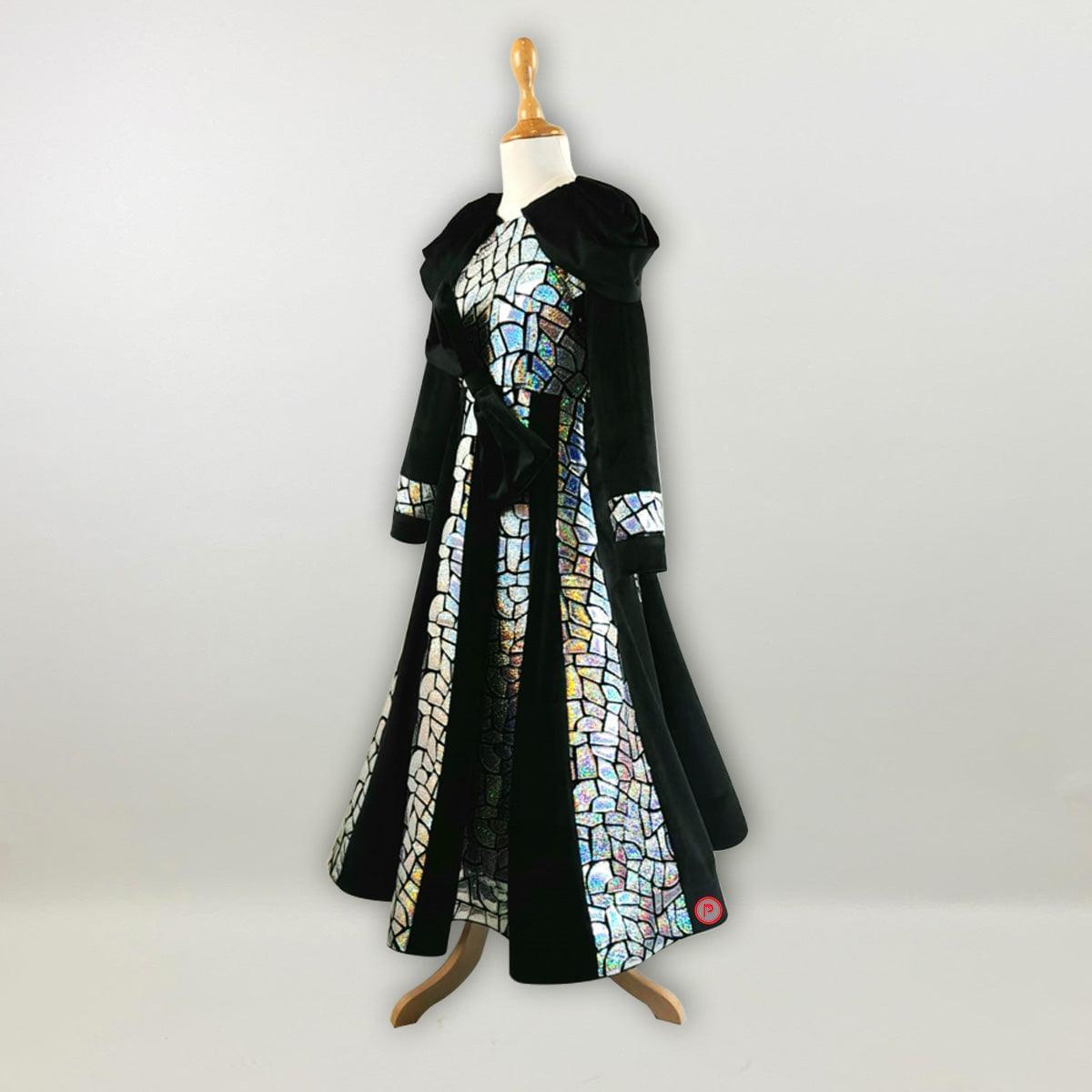 Black Mirror Cut Flared Gown