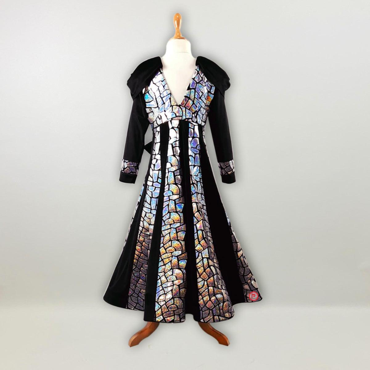 Black Mirror Cut Flared Gown
